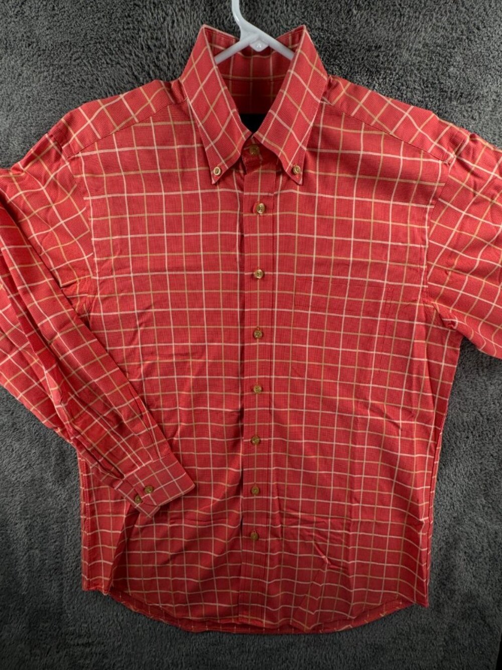 Scott Barber Medium Cotton Long Sleeve Button Up Shirt Red Check Adult Casual - Picture 2 of 14